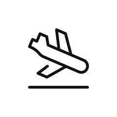 Airplane landing, plane, aeroplane thin line, outline icon on a white background. Travel related icon. EPS Vector