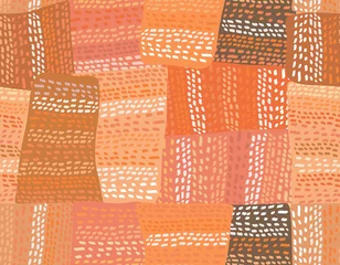 Foto op Plexiglas Oranje Naadloze patroon met lappendeken en stippen. Achtergrond voor decoratie en stoffen