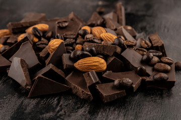 crushed dark chocolate with almonds and coffee beans
