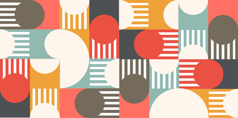 Geometric surface pattern with circles and simple shapes in pretty modern colors. Surface pattern for backgrounds, walls and fabrics