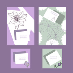 Hand-draw vector floral ilustration. Set of invitation or greeting cards for a stylish design.