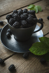 blackberries, fresh berries, wooden background, vegetarian food
