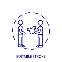 Clothing exchange outline concept icon. Man buy shirt. Editable stroke. Isolated vector stock illustration