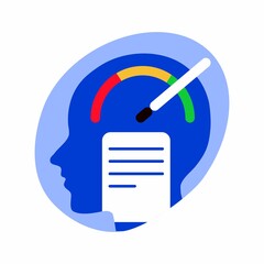 Idea in head - pictogram logo icon. Vector illustration. The person who found the solution. Brilliant insight. For website postcard banner poster.