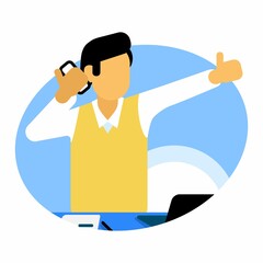 Good News - pictogram logo icon. Vector illustration. The man received the good news over the phone. Joy and like a man.