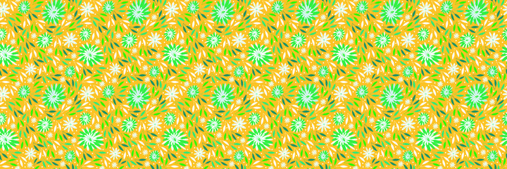 Obraz premium Vector, child-friendly, seamless doodle-style floral pattern with flowers and leaves. Delicate spring, summer, floral background