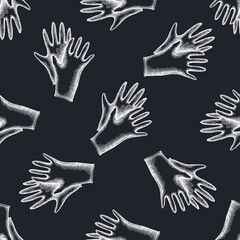 Seamless pattern with hand drawn chalk medical gloves