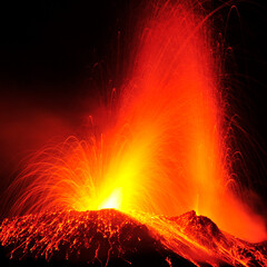 Stromboli craters in eruption