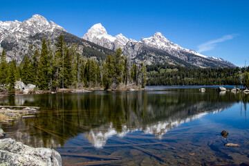 Reflection of the Grand Tetons in Taggart Lake, Jackson Hole, Wyoming