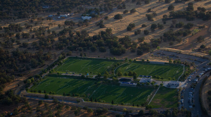 Naklejka premium An aerial view of California Soccer Park in Redding, California.