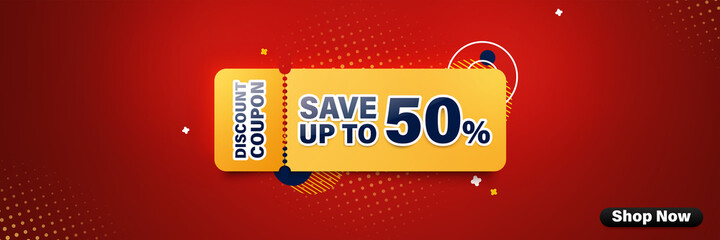 Coupon sale banner template design for web or social media.