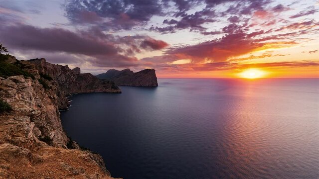 Formentor, Spain, Timelapse - The shore of Formentor at Sunset