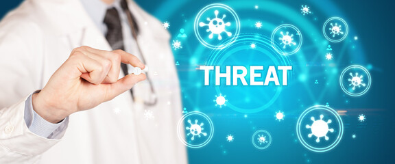 Doctor giving pill, virus concept