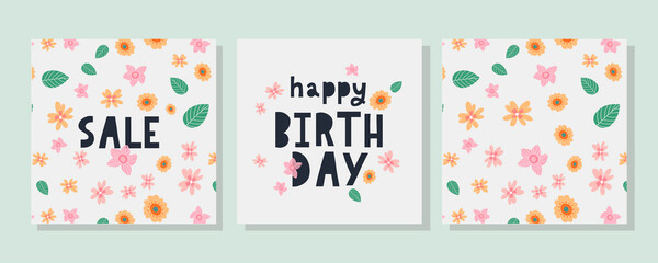 Happy Birthday text Flowers letter Holiday Banner Card Celebration