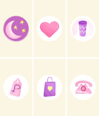 set of pink icons