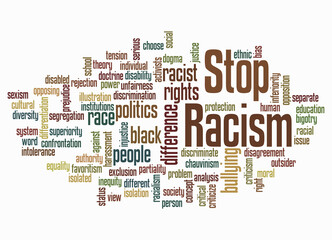 Fototapeta premium Word Cloud with STOP RACISM concept, isolated on a white background 