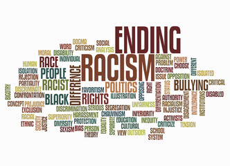 Word Cloud with ENDING RACISM concept, isolated on a white background

