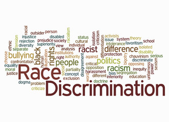 Word Cloud with RACE DISCRIMINATION concept, isolated on a white background
