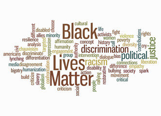 Word Cloud with BLACK LIVES MATTER concept, isolated on a white background
