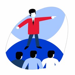 Staff meeting - pictogram logo icon. Vector illustration. The manager explains. Seminar conference. For the website of the application. For postcard banner poster. Applied to a T-shirt.
