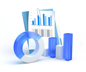 Pie chart, bar charts, folder isolated on white background - Statistic concept. 3d rendering © Sashkin