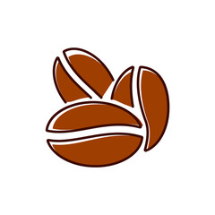 Coffee beans flat icon. Logotype for coffee shop. Color filled symbol. Isolated vector illustration