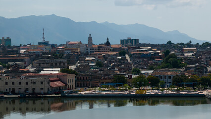 Beautiful view if Santiago de Cuba city during day time from the port side