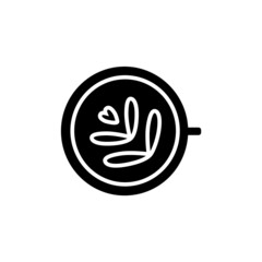 Cappuccino or latte with pattern glyph icon. Coffee mug. Black silhouette symbol. Isolated vector illustration