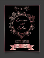 Floral wedding invitation dark rose golden elegant card template