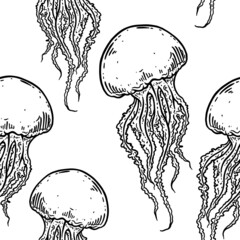 Hand drawn jellyfish seamless pattern background illustration © Mara Fribus