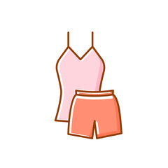 Home suit tank top and shorts flat icon. Homewear and sleepwear. Color filled symbol. Isolated vector illustration