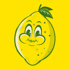 funny retro cartoon illustration of a sour lemon