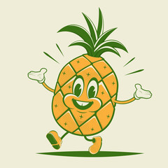 funny retro cartoon illustration of a happy pineapple - 448439753