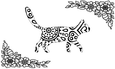Lovely cute vector cat illustration in cartoon style. Black outline drawing perfect for coloring book or page for children or adults.