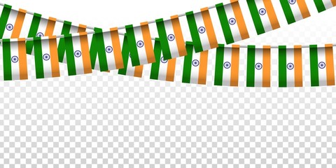 Fototapeta na wymiar Vector realistic isolated party flags with Indian flag pattern for decoration and covering on the transparent background. Concept of Happy Independence Day in India.