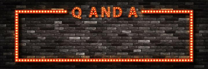 Naklejka premium Vector realistic isolated marquee sign of Q and A frame logo for template decoration and layout covering on the wall background. Concept of Questions and Answers.