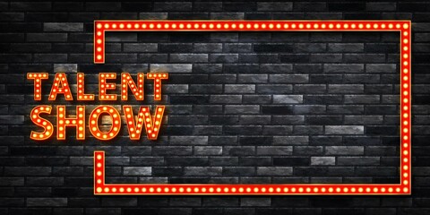 Vector realistic isolated red marquee text of Talent Show frame logo for decoration on the wall background. - obrazy, fototapety, plakaty