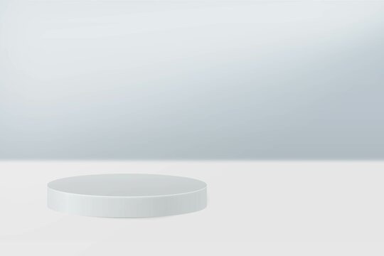 Vector realistic podium platform with pastel gray color in abstract stage for product placement and display. © comicsans