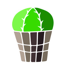 Cactus in the pot with geometric ornament. Vector illustration isolated on white.