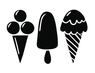 Sorts of Ice Cream silhouette set. Ice cream cone icon. Vector illustration isolated on white.