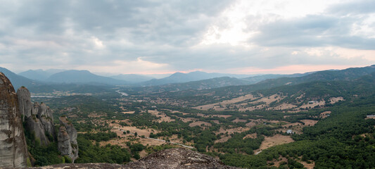 Panorama from the cliffs of Meteora, Greece