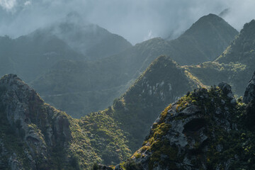 The landscape layers of mountains in Anaga National Park in Tenerife Spain. High quality photo