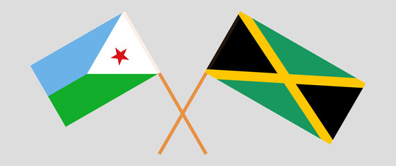 Crossed flags of Djibouti and Jamaica. Official colors. Correct proportion