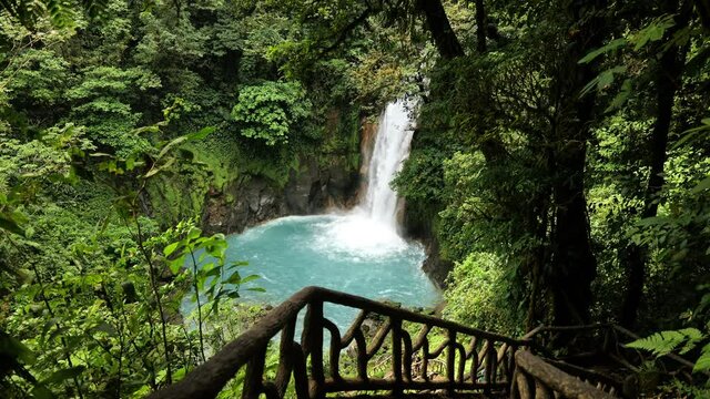Path to the rio celeste waterfall Costa Rica amazing natural water turquoise colors 