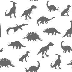 Seamless pattern.  silhouette  dinosaurs isolated on white background,vector  illustration.