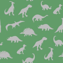Seamless pattern.  silhouette  dinosaurs isolated on white background,vector  illustration.