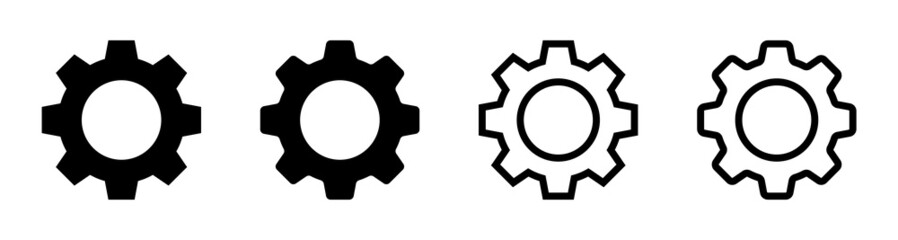Gear or cog icon set. Settings icons. Set of gear icons for settings button. Flat style vector symbols. 