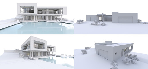 3d modern house, on white background. 3d illustration.