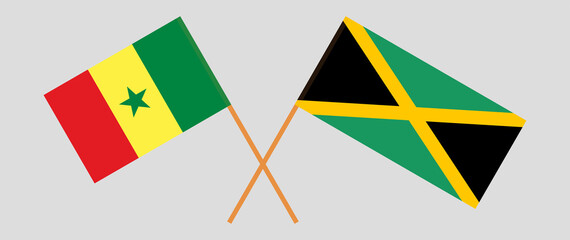 Crossed flags of Senegal and Jamaica. Official colors. Correct proportion