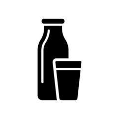 Bottle and glass icon. Black silhouette. Front side view. Vector simple flat graphic illustration. The isolated object on a white background. Isolate.